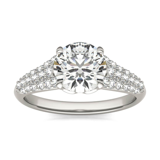 2 CTW Round Caydia Lab Grown Diamond Signature Multi Row Pave Engagement Ring 18K White Gold