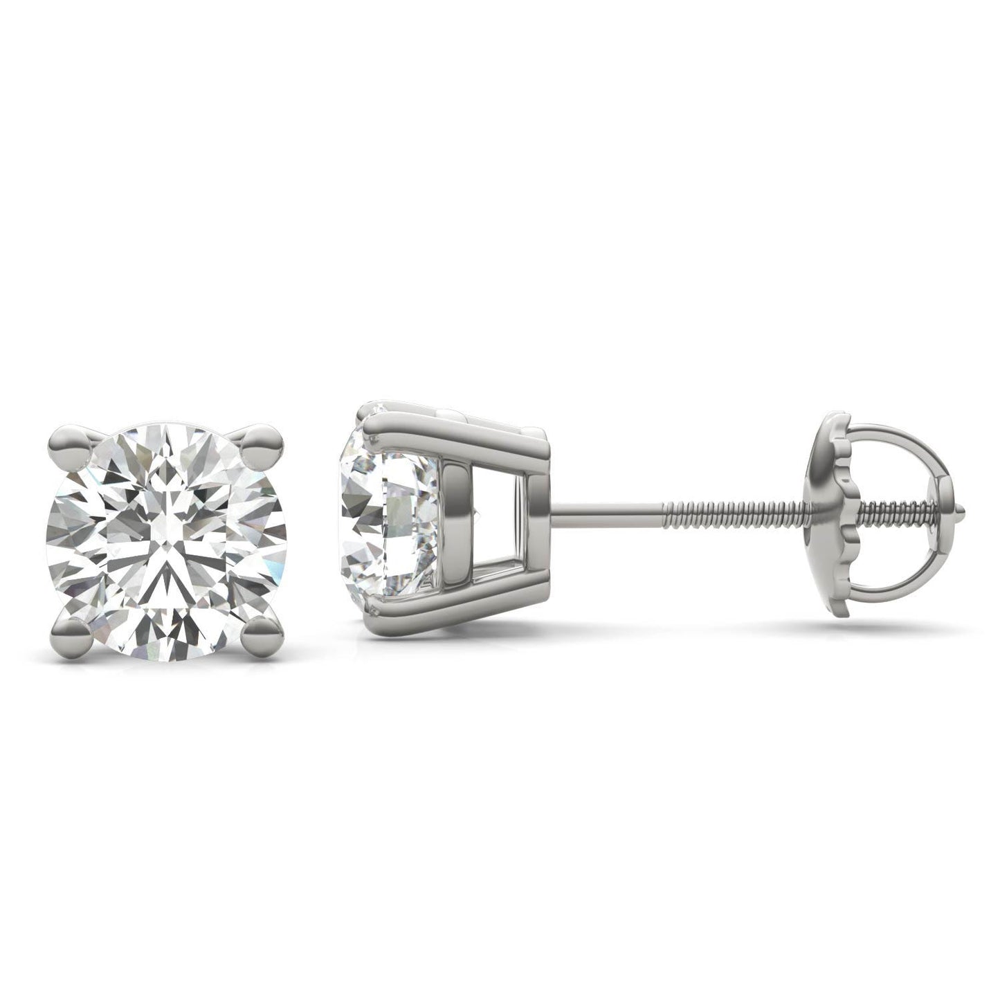 2 CTW Round Caydia Lab Grown Diamond Four Prong Screw-Back Stud Earrings Platinum