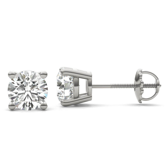 2 CTW Round Caydia Lab Grown Diamond Four Prong Screw-Back Stud Earrings Platinum