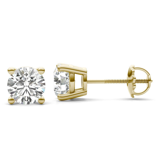 2 CTW Round Caydia Lab Grown Diamond Four Prong Screw-Back Stud Earrings 18K Yellow Gold