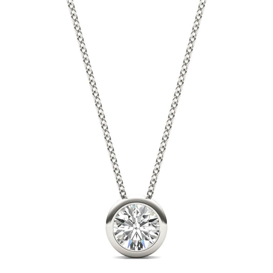 1/2 CTW Round Caydia Lab Grown Diamond Bezel Set Solitaire Necklace 14K White Gold