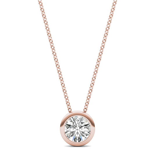 1/2 CTW Round Caydia Lab Grown Diamond Bezel Set Solitaire Necklace 14K Rose Gold