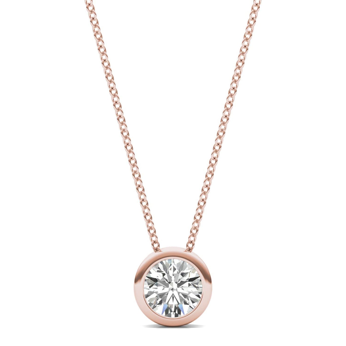 1/2 CTW Round Caydia Lab Grown Diamond Bezel Set Solitaire Necklace 18K Rose Gold
