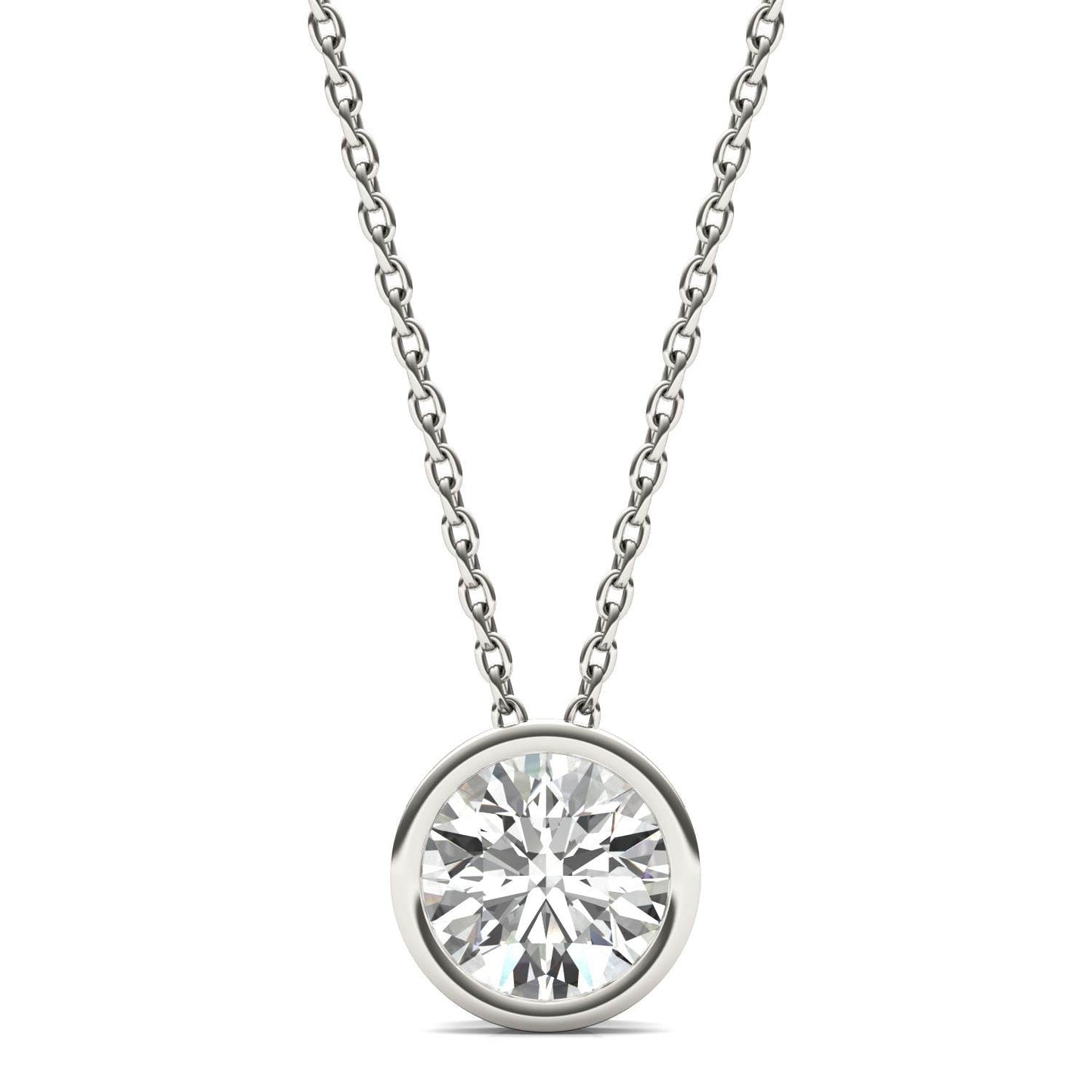 1 CTW Round Caydia Lab Grown Diamond Bezel Set Solitaire Necklace 18K White Gold