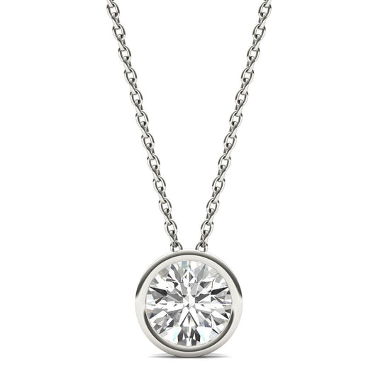 1 CTW Round Caydia Lab Grown Diamond Bezel Set Solitaire Necklace Platinum