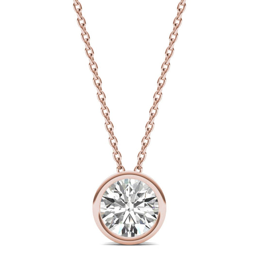 1 CTW Round Caydia Lab Grown Diamond Bezel Set Solitaire Necklace 18K Rose Gold