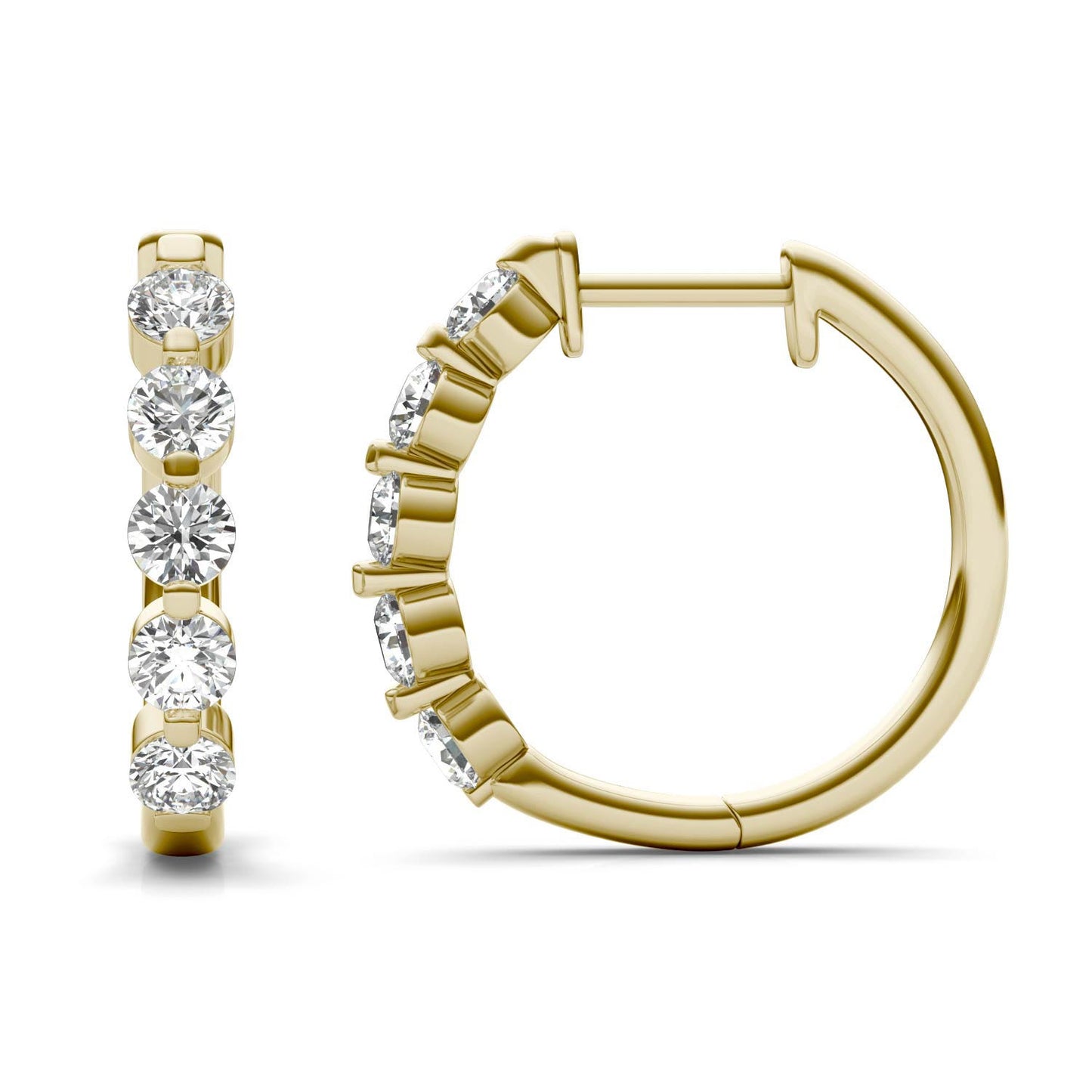 1 CTW Round Caydia Lab Grown Diamond Shared Prong Hoop Earrings 14K Yellow Gold