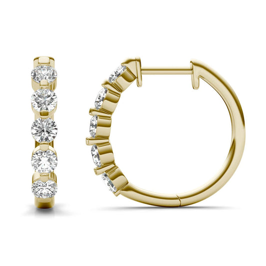 1 CTW Round Caydia Lab Grown Diamond Shared Prong Hoop Earrings 14K Yellow Gold