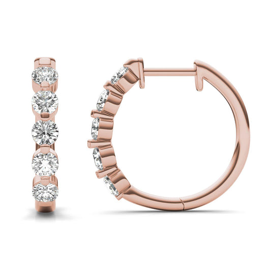 1 CTW Round Caydia Lab Grown Diamond Shared Prong Hoop Earrings 14K Rose Gold