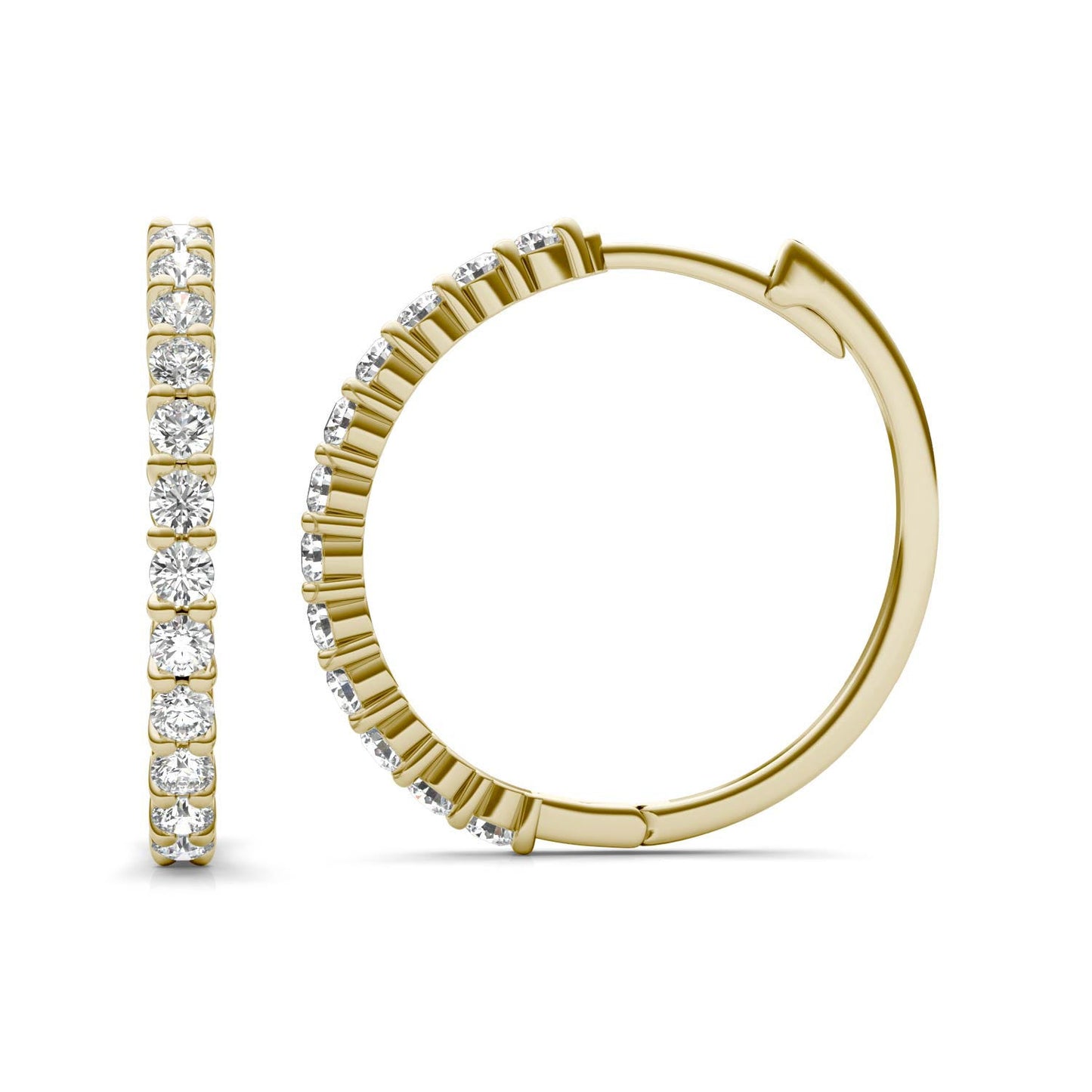 1/2 CTW Round Caydia Lab Grown Diamond Shared Prong Hoop Earrings 14K Yellow Gold