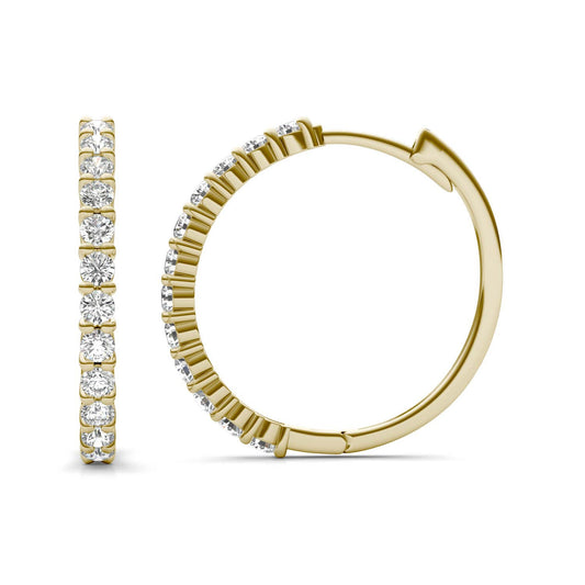 1/2 CTW Round Caydia Lab Grown Diamond Shared Prong Hoop Earrings 14K Yellow Gold