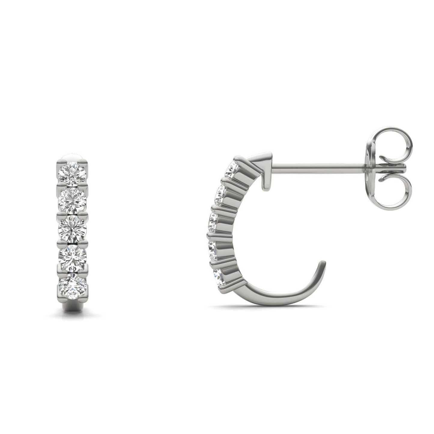 1/3 CTW Round Caydia Lab Grown Diamond Shared Prong J-Hoop Earrings 14K White Gold