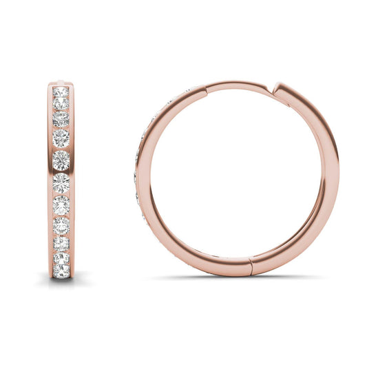 3/4 CTW Round Caydia Lab Grown Diamond Channel Set Hoop Earrings 14K Rose Gold