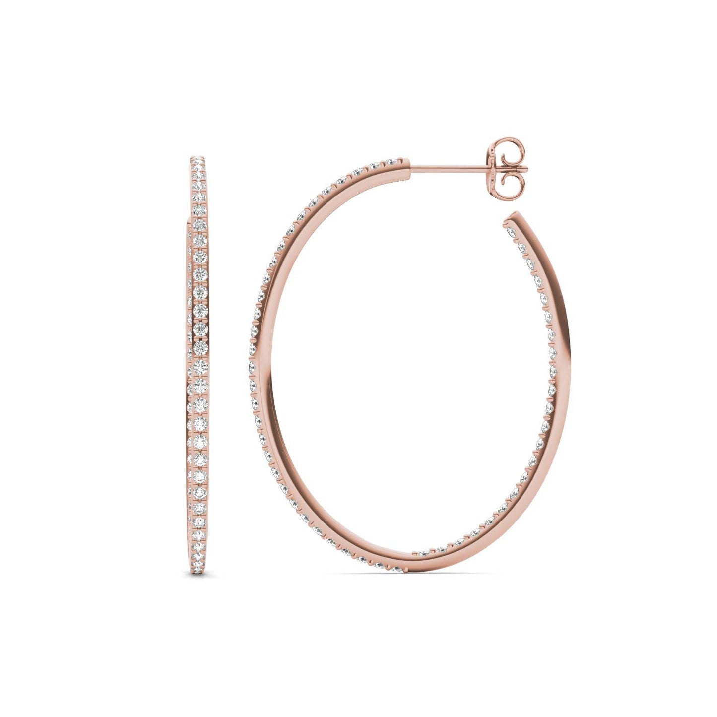 1 CTW Round Caydia Lab Grown Diamond Oval Inside Out Hoop Earrings 18K Rose Gold