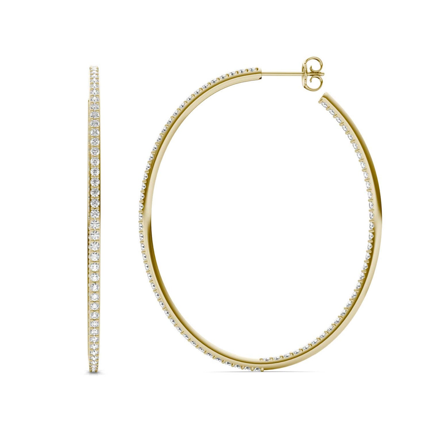 1 7/8 CTW Round Caydia Lab Grown Diamond Oval Inside Out Hoop Earrings 18K Yellow Gold