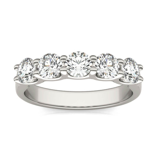 1.15 CTW DEW Round Forever One Moissanite Five Stone Band in 14K White Gold