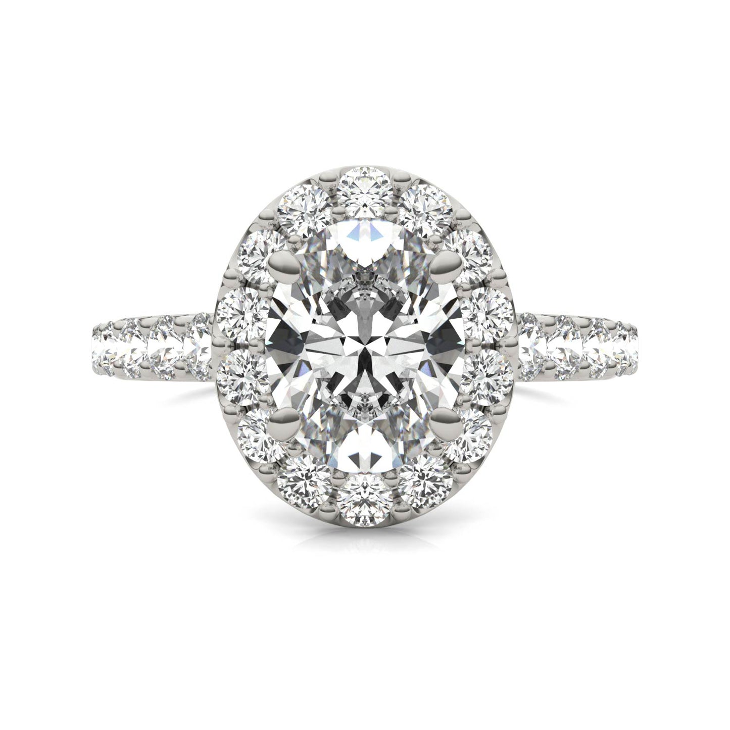 3 CTW Oval Caydia Lab Grown Diamond Shared Prong Halo Engagement Ring Platinum