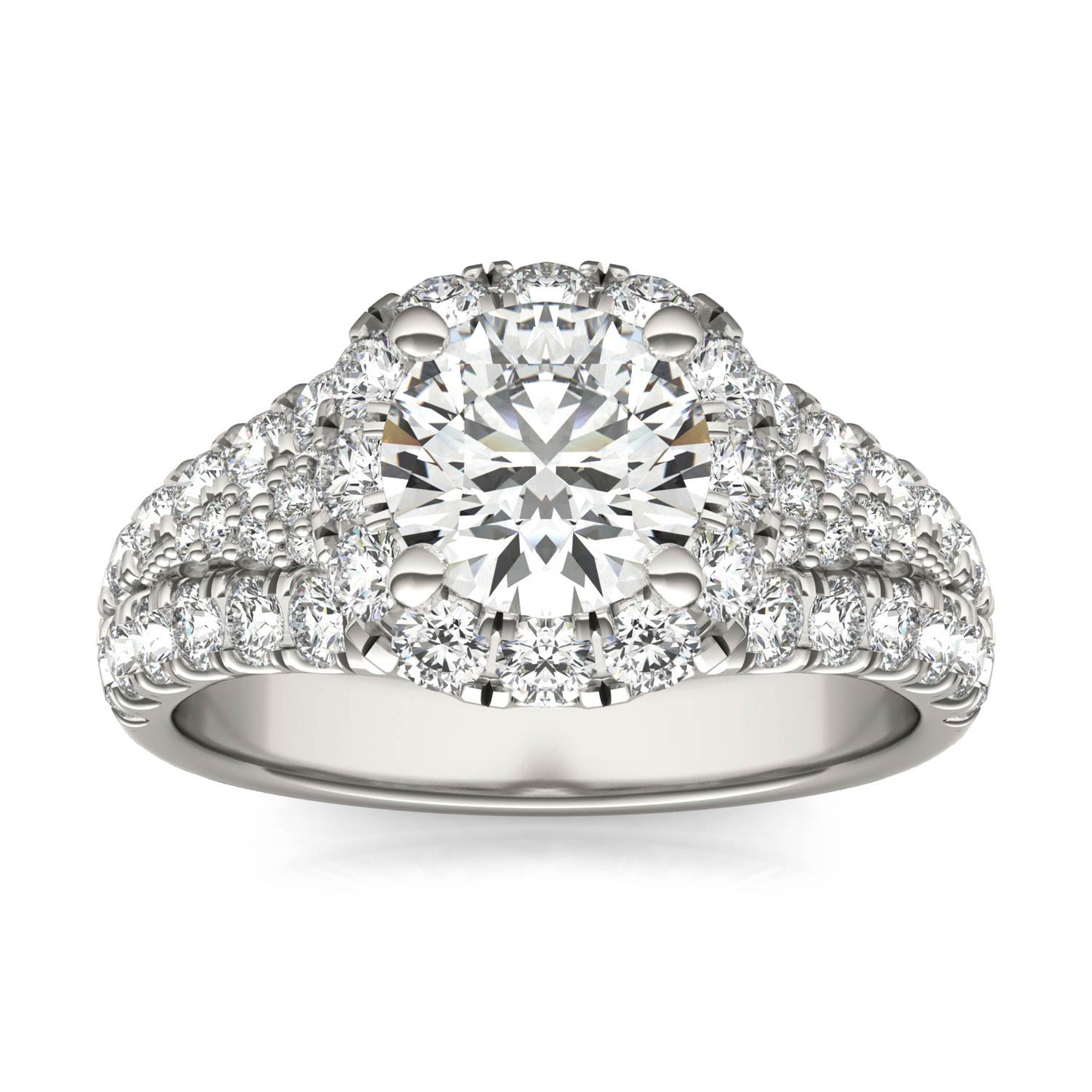 2 1/2 CTW Round Caydia Lab Grown Diamond Signature Halo Pave Engagement Ring 18K White Gold