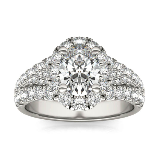 2 3/4 CTW Oval Caydia Lab Grown Diamond Signature Halo Pave Engagement Ring 18K White Gold