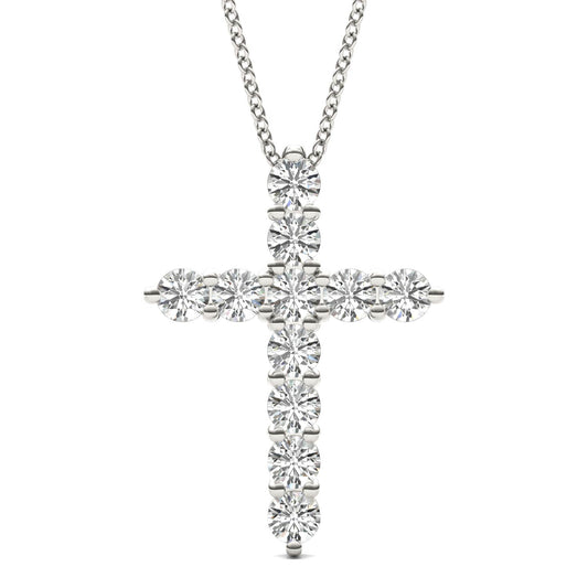 1/2 CTW Round Caydia Lab Grown Diamond Cross Pendant Necklace 14K White Gold