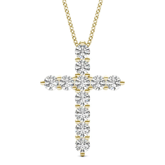 1/2 CTW Round Caydia Lab Grown Diamond Cross Pendant Necklace 14K Yellow Gold