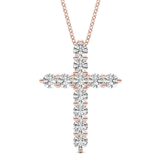 1/2 CTW Round Caydia Lab Grown Diamond Cross Pendant Necklace 14K Rose Gold