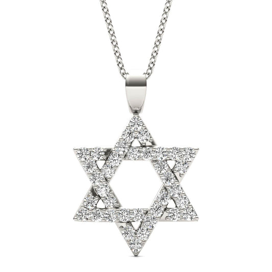 1/3 CTW Round Caydia Lab Grown Diamond Star of David Pendant Necklace 14K White Gold Stone Color F