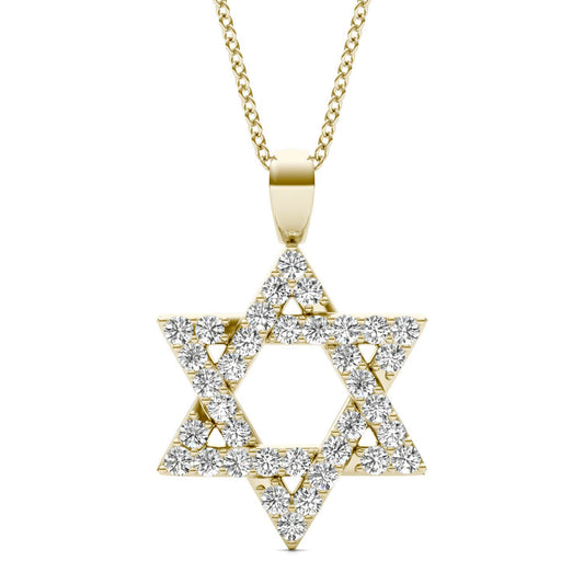 1/3 CTW Round Caydia Lab Grown Diamond Star of David Pendant Necklace 14K Yellow Gold Stone Color F