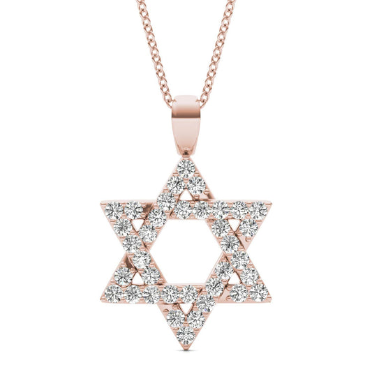 1/3 CTW Round Caydia Lab Grown Diamond Star of David Pendant Necklace 14K Rose Gold Stone Color F