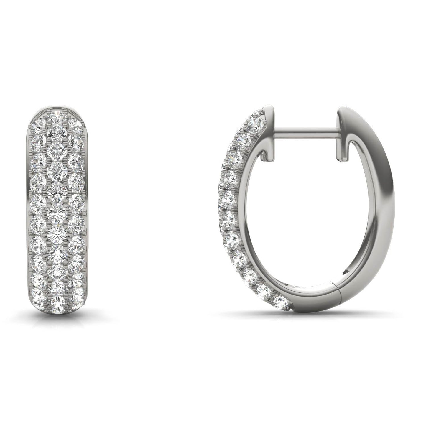 1 CTW Round Caydia Lab Grown Diamond Three Row Pave Hoop Earrings 14K White Gold