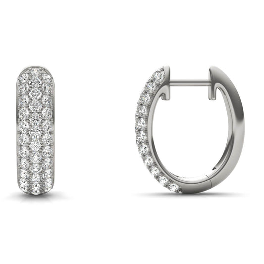 1 CTW Round Caydia Lab Grown Diamond Three Row Pave Hoop Earrings 14K White Gold
