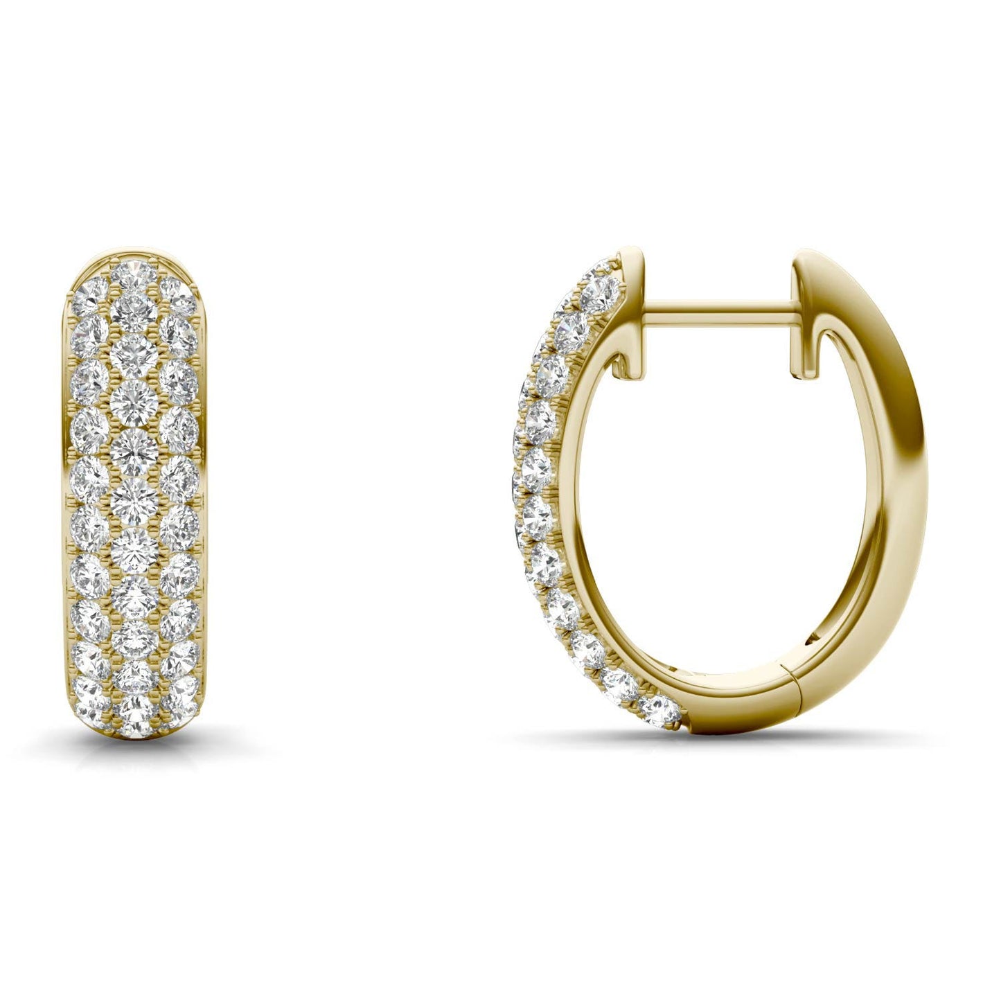 1 CTW Round Caydia Lab Grown Diamond Three Row Pave Hoop Earrings 14K Yellow Gold