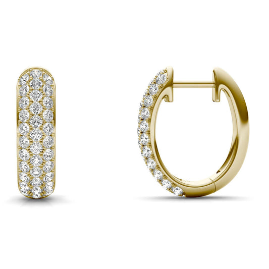 1 CTW Round Caydia Lab Grown Diamond Three Row Pave Hoop Earrings 14K Yellow Gold