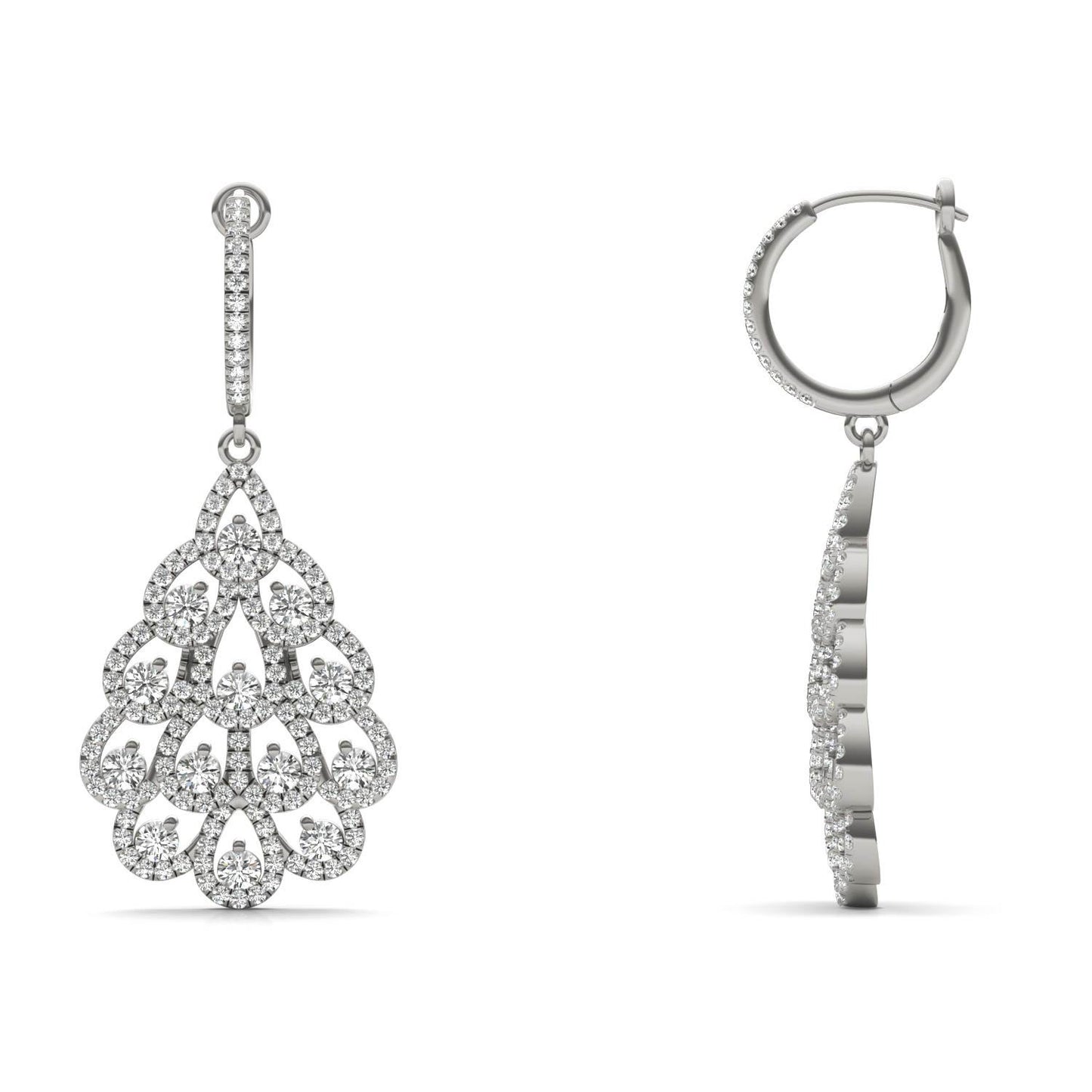 1 3/4 CTW Round Caydia Lab Grown Diamond Fan Drop Earrings 14K White Gold