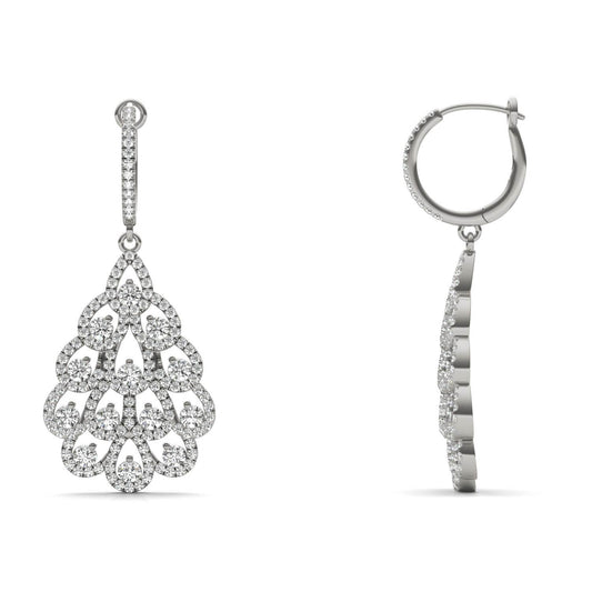 1 3/4 CTW Round Caydia Lab Grown Diamond Fan Drop Earrings 14K White Gold