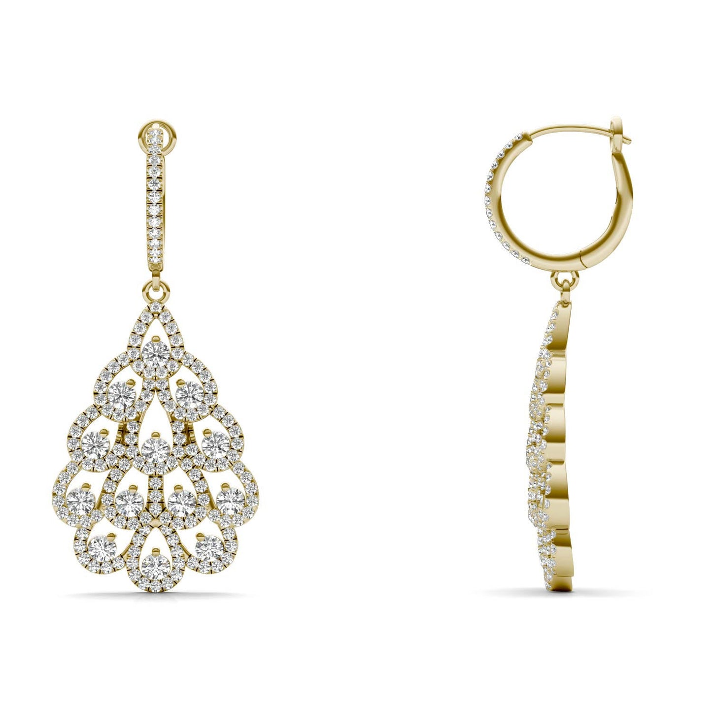 1 3/4 CTW Round Caydia Lab Grown Diamond Fan Drop Earrings 14K Yellow Gold