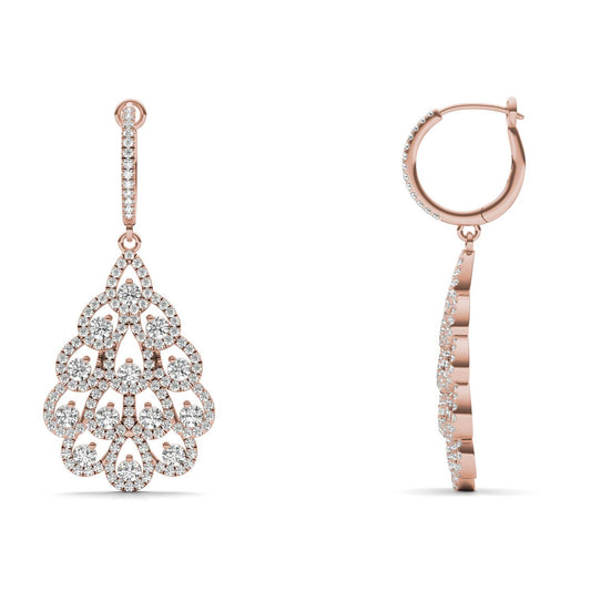 1 3/4 CTW Round Caydia Lab Grown Diamond Fan Drop Earrings 14K Rose Gold