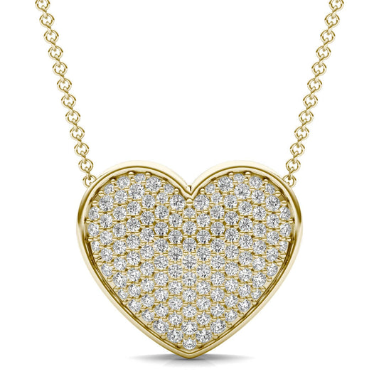 7/8 CTW Round Caydia Lab Grown Diamond Signature Pave Heart Necklace 18K Yellow Gold