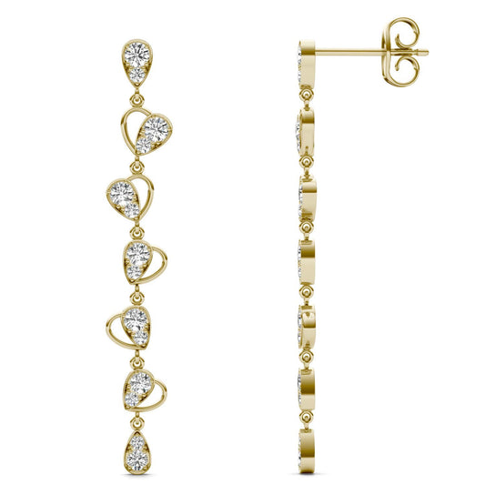 3/4 CTW Round Caydia Lab Grown Diamond Linear Drop Earrings 14K Yellow Gold