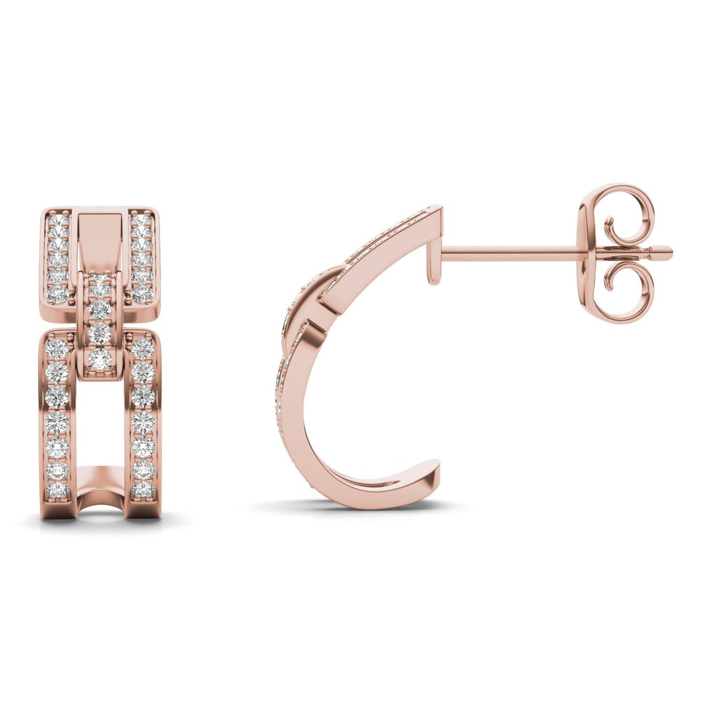 1/3 CTW Round Caydia Lab Grown Diamond Chain Link Hoop Earrings 14K Rose Gold