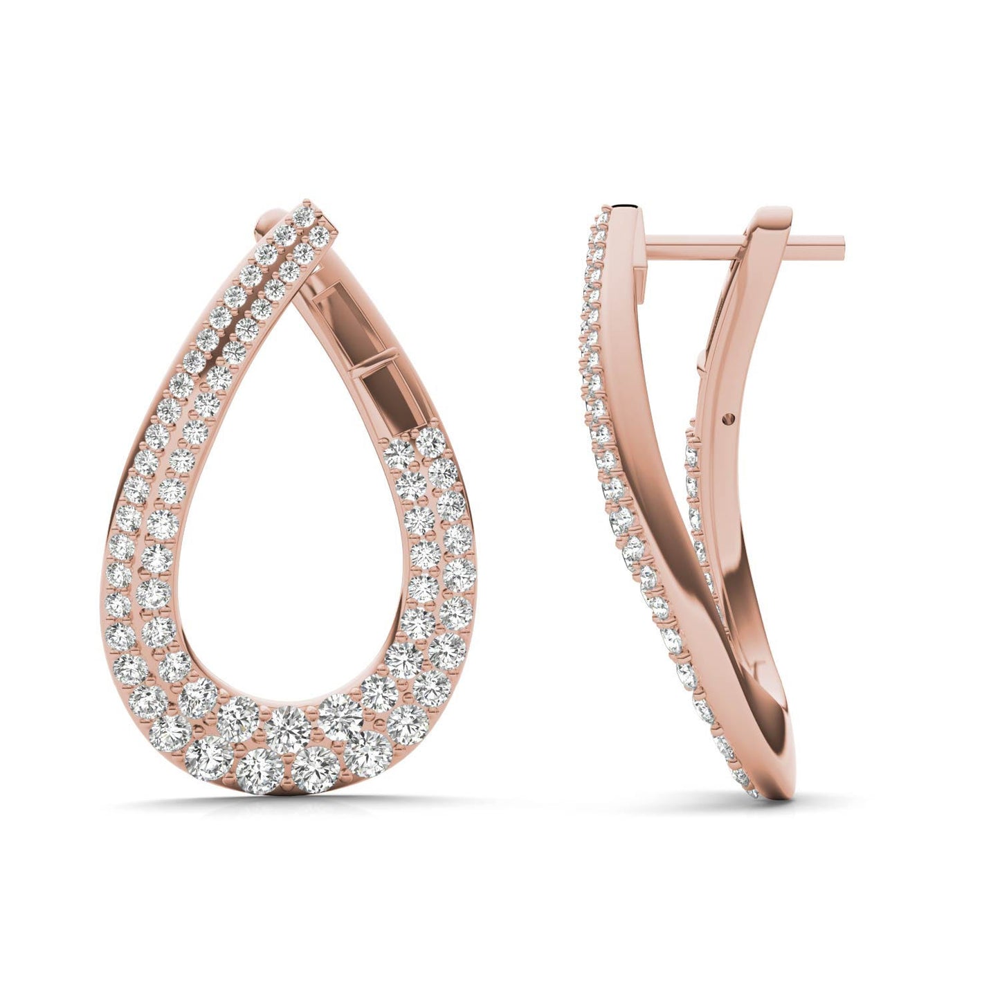 2 1/8 CTW Round Caydia Lab Grown Diamond Teardrop Wraparound Hoop Earrings 14K Rose Gold