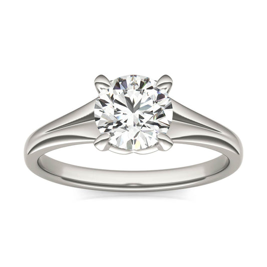 1 CTW Round Caydia Lab Grown Diamond Signature Tapered Solitaire Engagement Ring in 18K White Gold