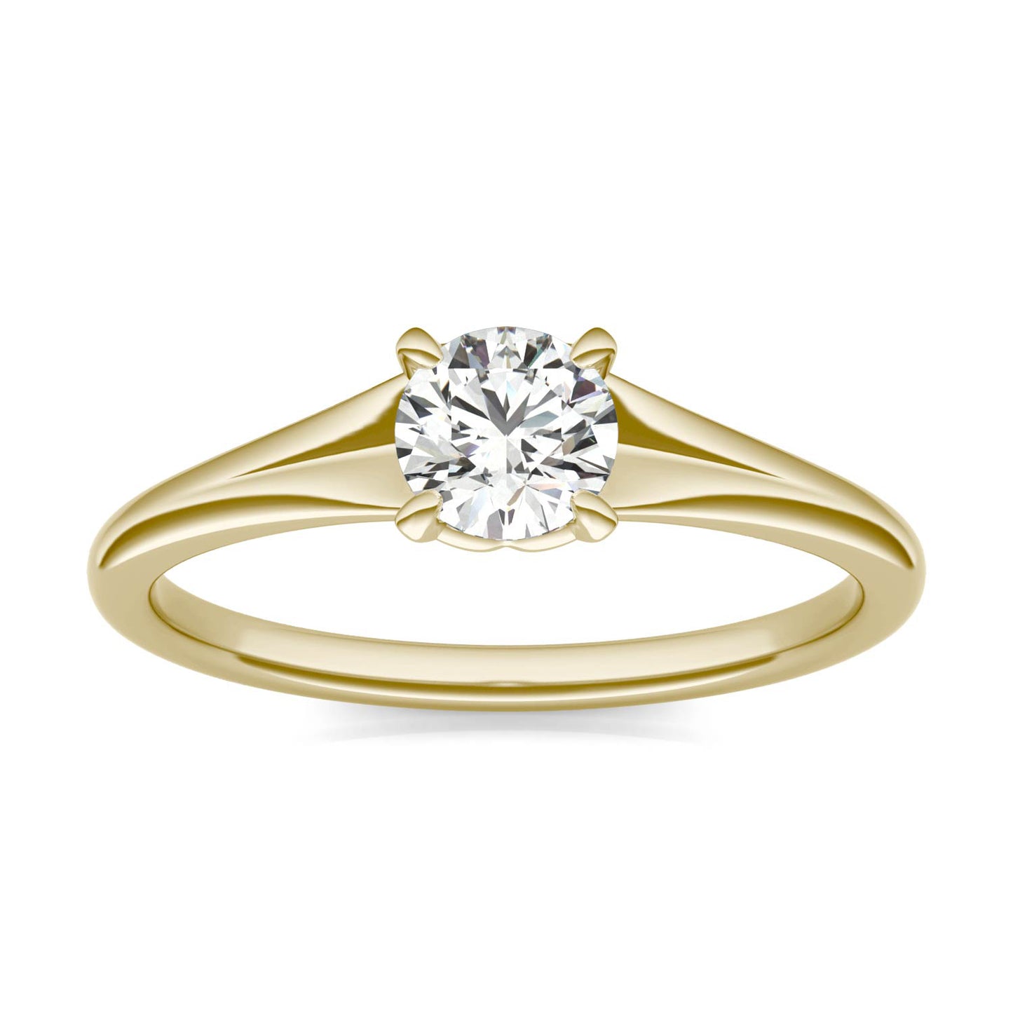1/2 CTW Round Caydia Lab Grown Diamond Signature Tapered Solitaire Engagement Ring in 18K Yellow Gold