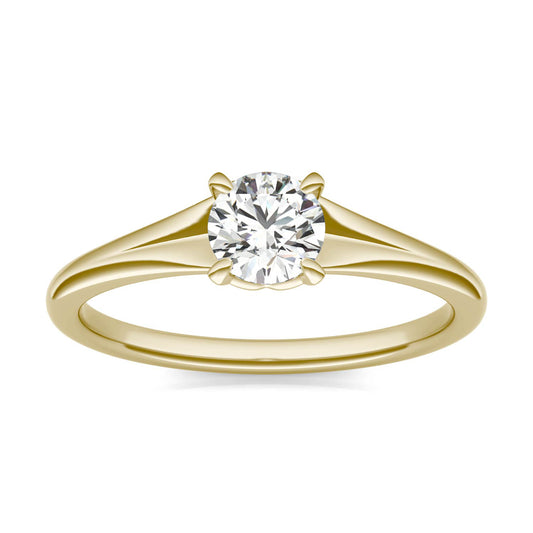 1/2 CTW Round Caydia Lab Grown Diamond Signature Tapered Solitaire Engagement Ring in 18K Yellow Gold