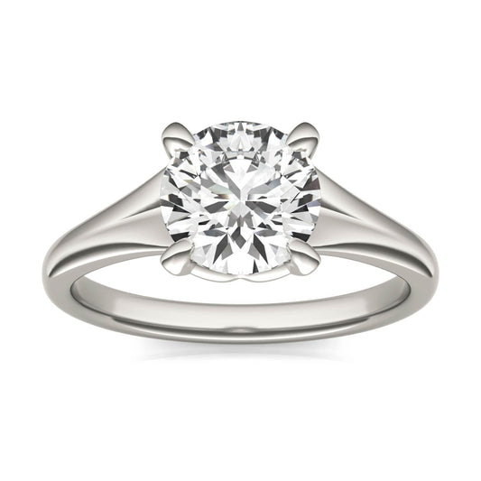 1 1/2 CTW Round Caydia Lab Grown Diamond Signature Tapered Solitaire Engagement Ring in 18K White Gold