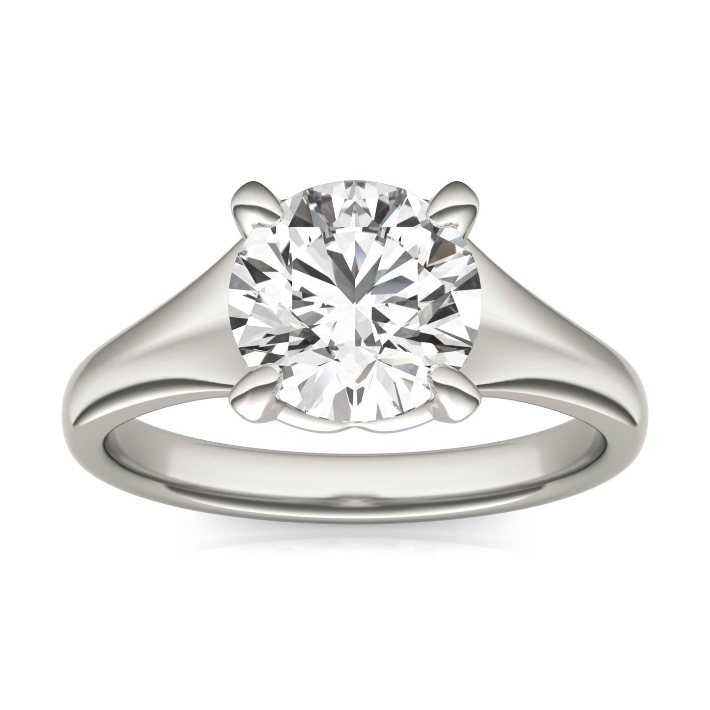 2 CTW Round Caydia Lab Grown Diamond Signature Tapered Solitaire Engagement Ring in 18K White Gold