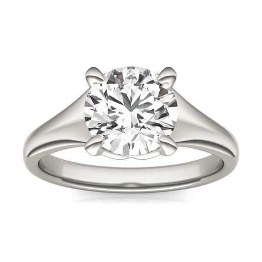 2 CTW Round Caydia Lab Grown Diamond Signature Tapered Solitaire Engagement Ring in 18K White Gold