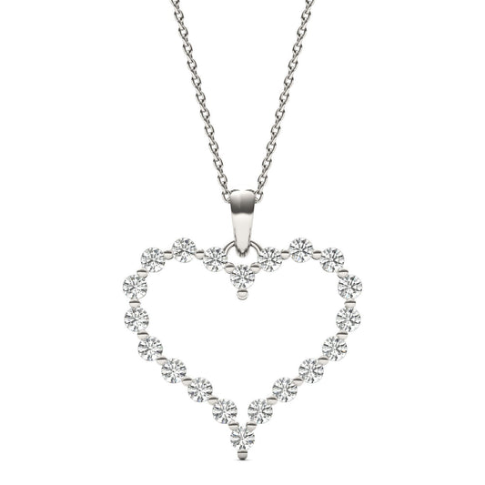 1 CTW Round Caydia Lab Grown Diamond Heart Necklace 18K White Gold Stone Color F
