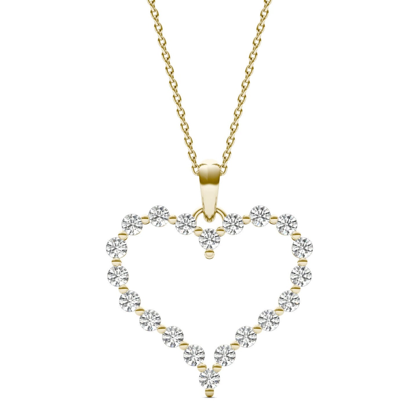 1 CTW Round Caydia Lab Grown Diamond Heart Necklace 18K Yellow Gold Stone Color F