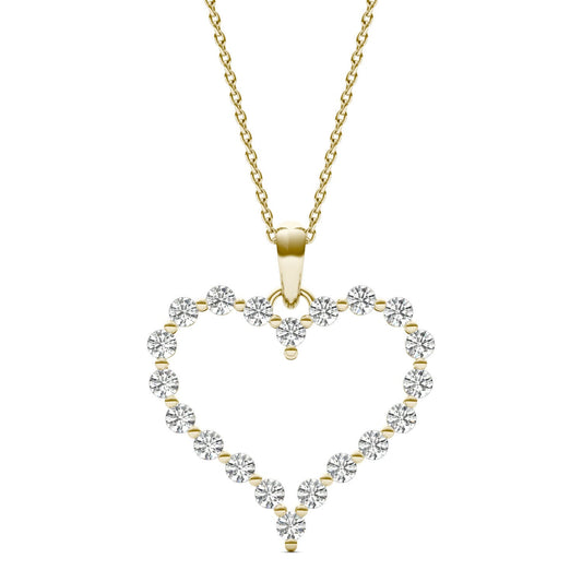 1 CTW Round Caydia Lab Grown Diamond Heart Necklace 18K Yellow Gold Stone Color F